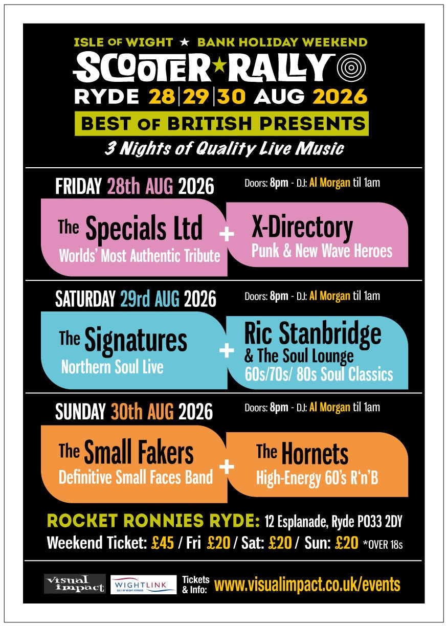 Sunday 30th August Bank Holiday IOW Weekend 2026 - The Small Fakers & The Hornets