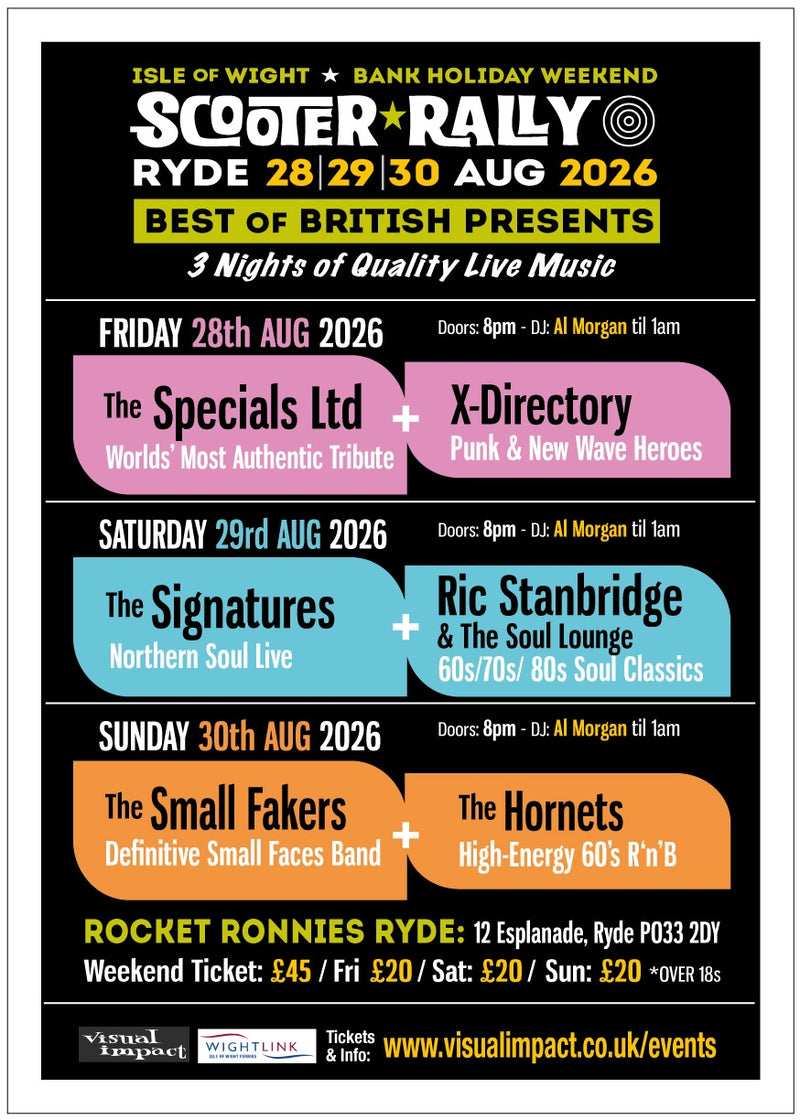 Sunday 30th August Bank Holiday IOW Weekend 2026 - The Small Fakers & The Hornets
