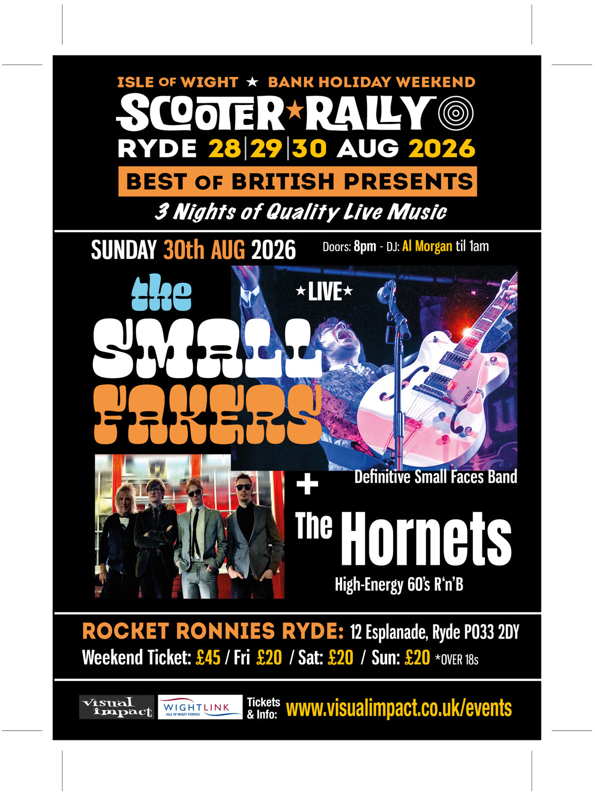 Sunday 30th August Bank Holiday IOW Weekend 2026 - The Small Fakers & The Hornets