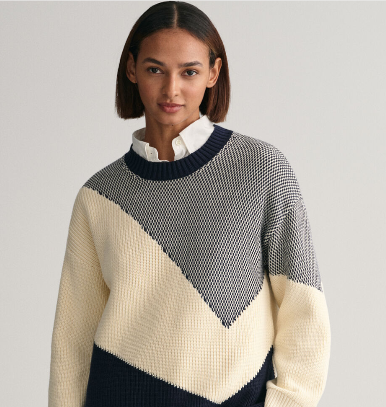 GANT - Color Blocked Cotton Crew Neck Sweater