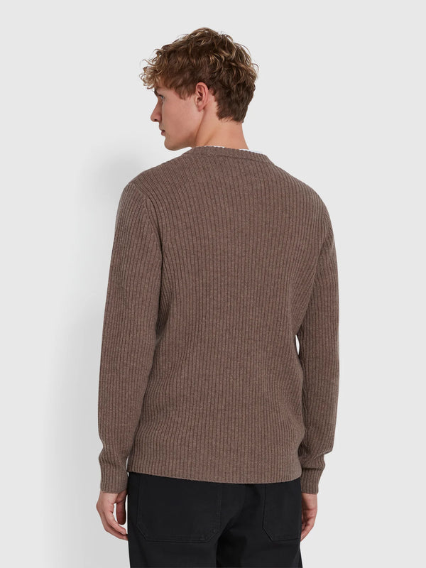 Farah Halton Rib Sweater In Mushroom Grey