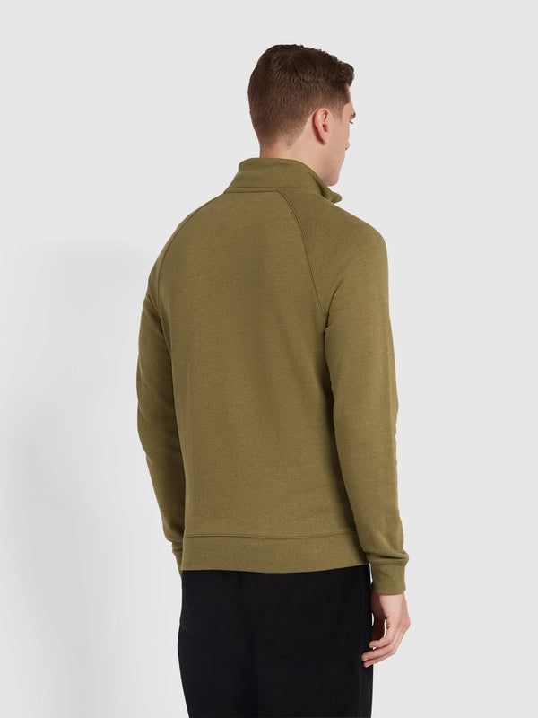 FARAH Jim Organic Cotton Quarter Zip Sweatshirt In Farah Khaki Marl