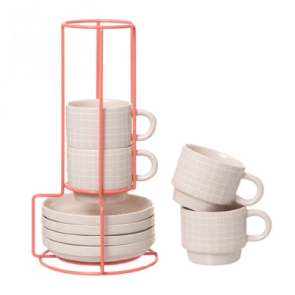 Present Time Espresso Tower with Saucers - Nude Pink