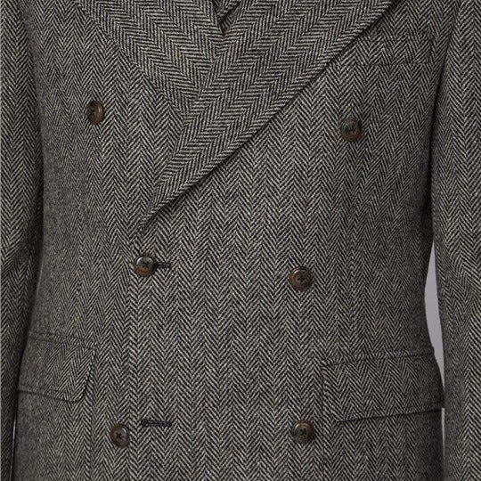 Gibson Vickers Charcoal And Ecru Herringbone Overcoat