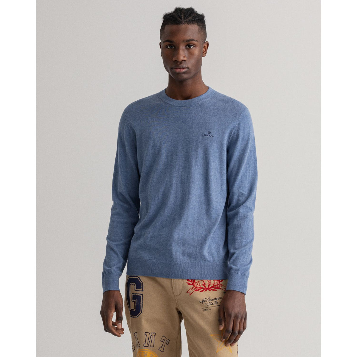 GANT Cotton Cashmere Crew Neck Sweater Denim Blue