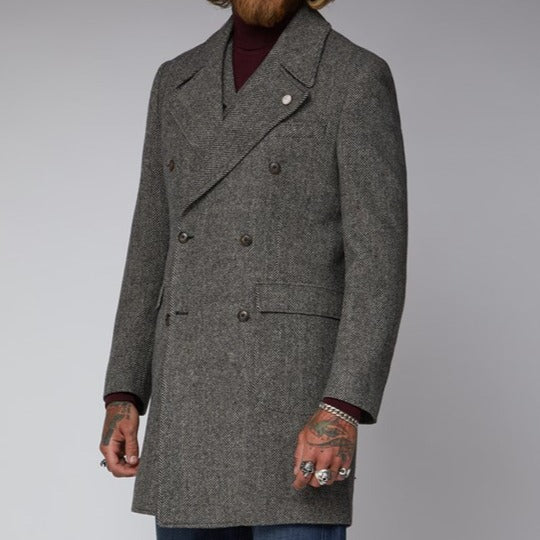 Gibson Vickers Charcoal And Ecru Herringbone Overcoat