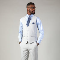 MARC DARCY BROMLEY - STONE SINGLE BREASTED CHECK WAISTCOAT