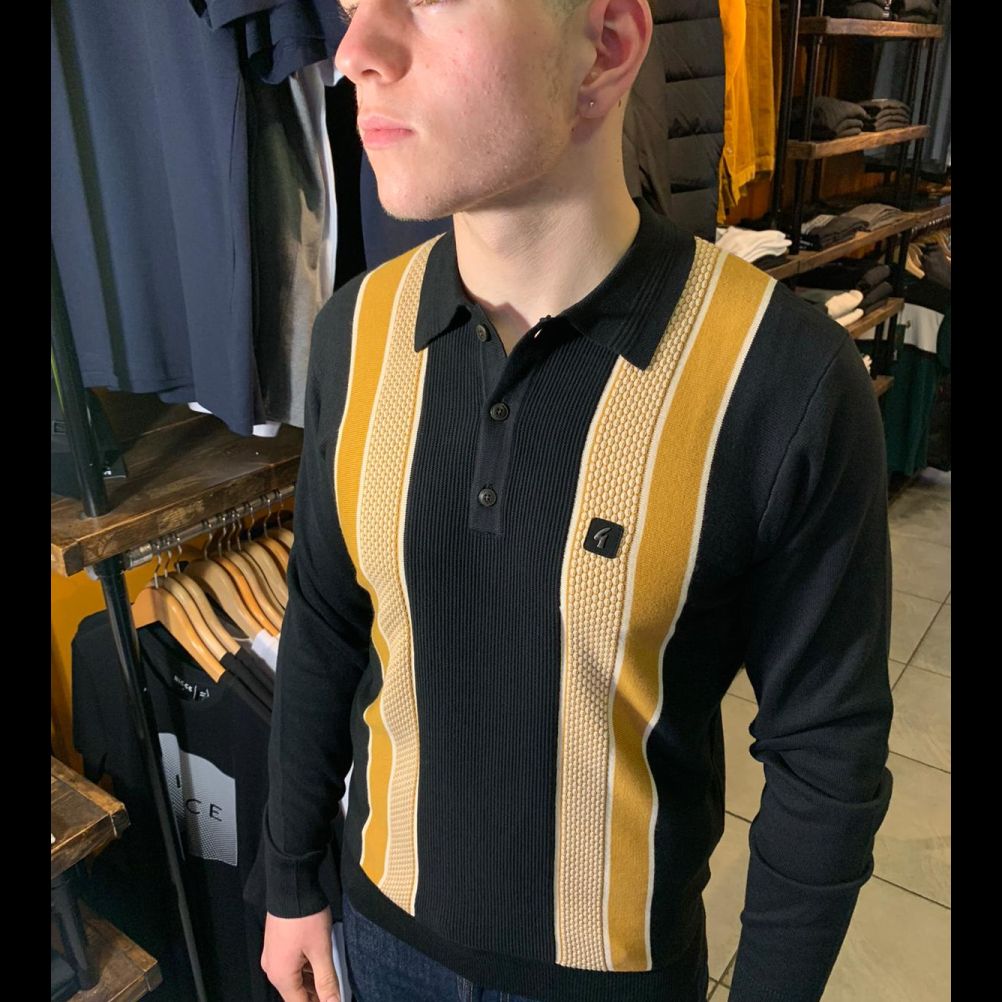 Long Sleeve Gabicci Knitted Polo Shirt Gabicci Vintage Fit Long