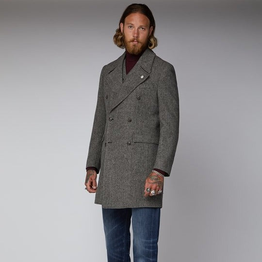 Gibson Vickers Charcoal And Ecru Herringbone Overcoat