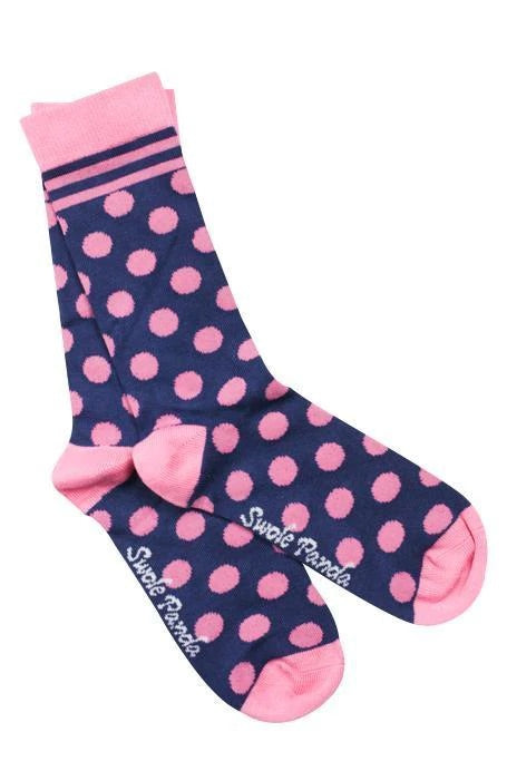 NAVY AND PINK POLKA DOT BAMBOO SOCKS