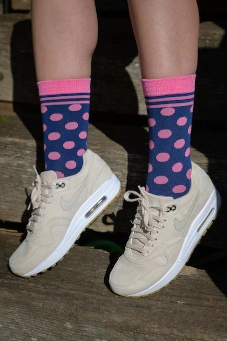 NAVY AND PINK POLKA DOT BAMBOO SOCKS