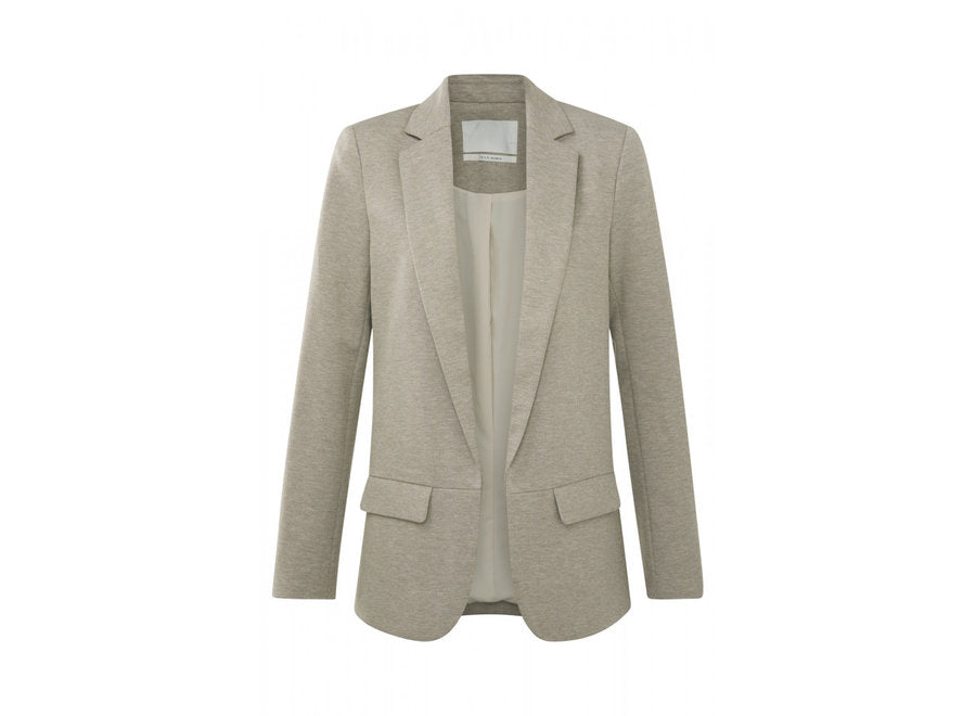 YAYA Long sleeve button up herringbone blazer - Island Fossil Beige Melange